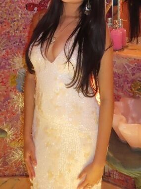 Tiger Mist Cream Sequin V-Neck Midi Dress